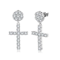 Hip hop silver cross drop earrings for men with micro-paved sparkling zircon stones - Silver Plated White Zirconia / Silver