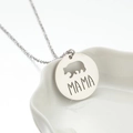 Collana minimalista in acciaio inossidabile argento con ciondolo tondo orso mama - Color Acciaio