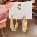 Golden multi-layer hoop earrings with textured finish and S925 silver posts on display card - Frosted Glitter Multi-Layer Hoop (E1827 Gold) / 925 Silver Needle / Gold