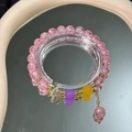 Exquisite multi-layer pink and purple beaded bracelet with gold charms on mirror surface - S069-exploding Pink Pendant Bead Bracelet #sz553