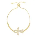 Adjustable gold Ankh cross bracelet with micro-paved zircons and elegant sliding buckle - Ankh Symbol