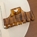 Brown tortoise shell acetate hair claw clip with heart cutout and France handmade text - 9cm / Coffee Stripe