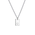 Macro shot of silver-tone rectangle pendant with engraved letter Q on metal link chain - Cross Chain/Letter Q / Steel-Cross Chain-Q
