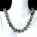 Grey-green natural stone necklace with faceted cubes and handcrafted knotted details - Labradorite