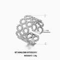 Anillo geométrico de acero inoxidable plateado con diseño de panal y banda ajustable - Anillo de Malla Color Acero