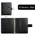 A7 black macaron faux leather binder with 6-ring metal clip and interior card pockets - A7 Macaron Black Shell