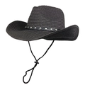Détail d'un chapeau de cow-boy en paille noire avec clous argentés et bande en cuir - M (56-58cm) / Noir