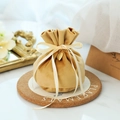 Caramel velvet wedding favor bag with gold heart pendant and elegant cream satin bow - Champagne+Heart