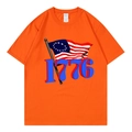 T-shirt oversize orange en coton avec imprimé drapeau 1776 et col rond classique - Orange 318