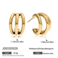 Orecchini a C multistrato in acciaio inossidabile placcato oro 14k con design impermeabile - Stile a C Cavo a Tre Strati (JDE0305028) / Oro