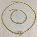 Elegante set di gioielli in acciaio inossidabile placcato oro 18k con farfalla in smalto - Set Farfalla Bianca