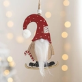 Gnomo di Natale nordico in legno con cappello rosso e pattini su corda di iuta - Babbo Natale Pattinatore / Ciondolo Babbo Natale n. 5