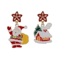 Festive Christmas Santa and snow house enamel drop earrings with red snowflake stars - 8 #21678 Santa Claus House