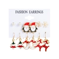 Lot de 6 paires de boucles d'oreilles de Noël avec Père Noël, pingouin et flocons - Ensemble Pingouin et Renne (MS940-4)