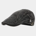 Vista lateral de boina vaquera gris oscuro vintage con hebilla metálica lateral ajustable - Ajustable / Negro