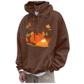 Dark brown hoodie with Pumpkin Spice print, drawstring hood and kangaroo pocket - S / Dark Brown Pumpkin Spice Illustration (44)