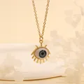 18K gold plated Evil Eye pendant necklace with blue iris on a minimal gold chain - Light Blue Lash-D5