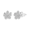 Elegantes pendientes de flores en plata de ley 925 con piedras de circón transparentes - Stud aretes