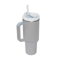 Gray 40oz stainless steel tumbler with light blue handle and straw on white background - Second Generation 40oz Fog Color / 40oz