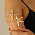 Golden starfish arm cuff bracelet with ocean ocean style texture for bohemian summer beach fashion - Starfish Style