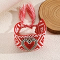Bohemian hand-woven bracelet with red heart pendant and crown charm detailing - Red and White Woven Bracelet