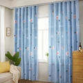 Blue curtains with pink floral patterns and white dots for a fresh living room decor - Light Blue White Flower [Hook Ring] Single Panel