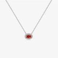 Elegant S925 sterling silver necklace with oval red ruby pendant and zircon halo - Platinum - 529 (Pomegranate Red)