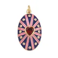 Oval brass pendant with blue and pink enamel and red heart-shaped zircon stone - Blue/Pink-Oval Heart Radial Pattern