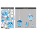 Blue Christmas tree and ornaments static window stickers with sizing specifications - BQ401 Hanging Balls