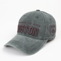 Detailed embroidery of Boston text on a vintage washed grey cotton baseball cap - Adjustable / Dark Green