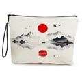 Make-up-Tasche aus Leinwand mit Landschafts-Tuschmalerei und schwarzem Reißverschluss - Landschaftstuschemalerei-Stil (SN-499) / 17*25cm (Leinen) mit Gurt