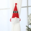 Christmas gnome curtain tieback in red and white featuring a soft plush gnome for holiday decor - Red Hat Gnome