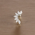 Macro shot of silver stainless steel leaf stud earrings with white marquise zircons - 1# Leaf Arc / Silver