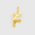 Pendente lettera F in acciaio inossidabile dorato con trama a raggiera e gancio - Lettera F / Oro