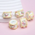 White resin beads with colorful hand-painted hearts and flowers for DIY jewelry making - Price per Piece / White Bead + Yellow Cream + Heart