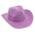Close-up of purple woven straw cowboy sun hat with breathable texture and top dent - Light Purple