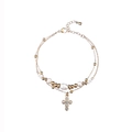 Detail of gold-plated double-layer bracelet with pearls, crystals and cross pendant - Bracelet Only (Without Necklace) (YB1002-Bracelet)