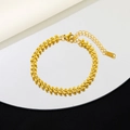 Elegante collana a maglie a foglia di grano dorata in acciaio inossidabile lucido con chiusura - Bracciale Spiga di Grano / Oro