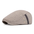 Light khaki cotton linen flat cap with breathable metal eyelets and a side trim - Beige