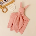 Pink muslin cotton baby security blanket with adorable long-eared bunny toy - 30*30 cm / Dusky Pink