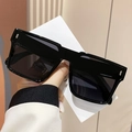 Classic oversized square black sunglasses with silver rivet accents and flat top frame - Black Frame Black Grey Lens