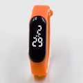Sporty LED digital electronic watch with vibrant orange silicone strap and black dial - Orange