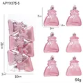 Set of 6 pink electroplated fortune bag Christmas ornaments with glitter bows - Pink Fortune Bag Shape (6 Pcs/Box)