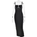 Abito lungo attillato nero a pois da donna con scollo in pizzo su manichino - S / Nero