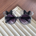 Kids round glitter grey sunglasses with cute mouse ears and black bow detail - Black