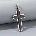 Minimalist double layer cutout cross pendant in silver and black stainless steel - Black/Silver