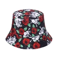 Cappello alla pescatora unisex stile punk con teschio gotico e rose rosse su nero - Stile Teschio Rosa (A)