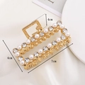 Elegant gold rectangle hair claw clip with white pearls and rhinestones 7cm variant - Half Rhinestone Half Pearl Gold Large Square 7CM Claw Clip