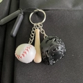 Mini baseball keychain set with white ball, wooden bat and black leather glove - Small Baseball Glove and Bat Set / Black