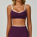 Sport-Set für Damen in Dunkelviolett mit weißem Kontrastrand und High-Waist-Leggings - S / Kyoho-Violett